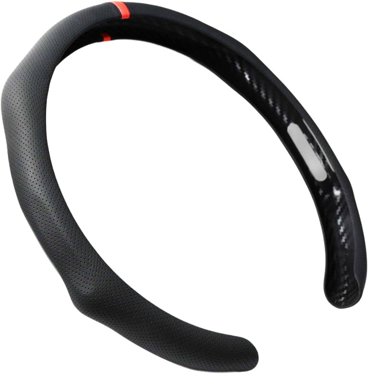 Quick Install Sporty Perforated  Leather Steering Wheel Cover with Red Circular Stripe Trim Universal fit Any 14½ to 15 inches Car Pickup SUV 14.5 to 15 inches