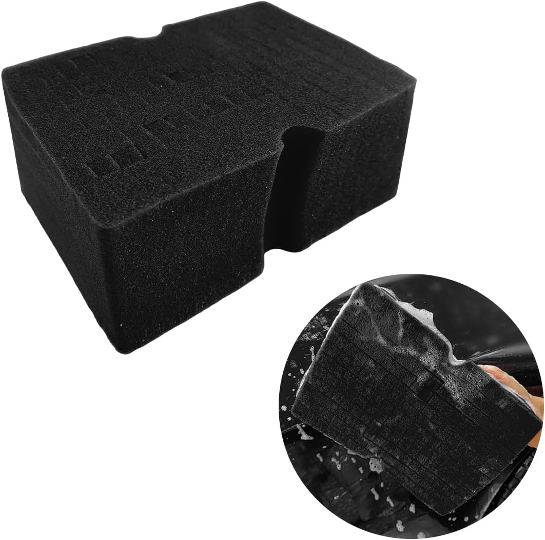 Car Wash Sponge, Large Scratch-Free Cross Cut Sponge for Soap and Rinseless Washing, Durable Ultra Soft Foam Grid Extra Absorbent Car Cleaning Sponge Pad, Car Accessories (Black)