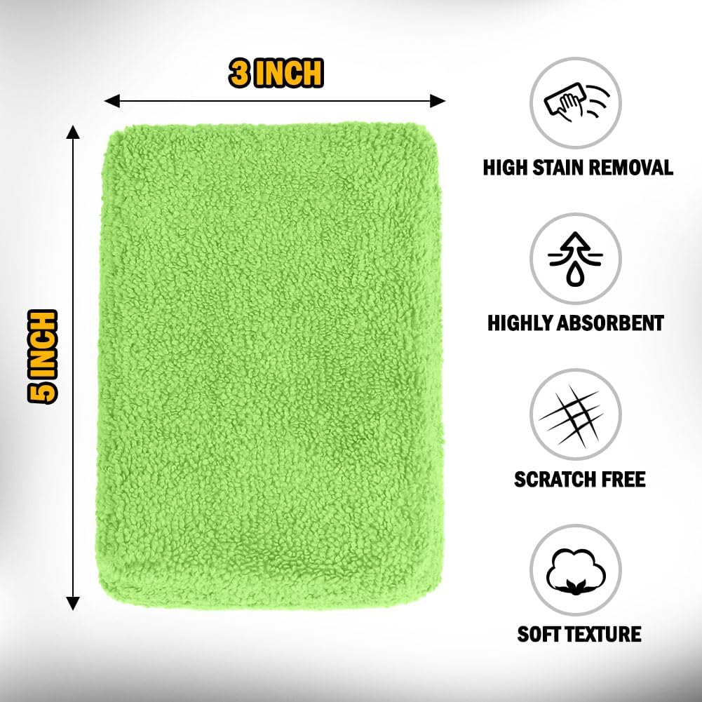 Microfiber Applicator Pads, Scratch-Free Car Wash Sponge for Cleaning, Premium Wax Foam Applicator Pads for Car Detailing, 5”x3”, 8 Pack, Green - Image 2