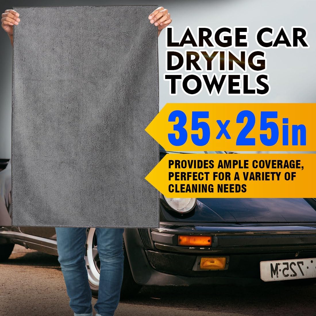 Car Drying Towels, 2 Pack Professional Microfiber Towels for Cars, Scratch-Free, Highly Absorbent Drying Towel for Cars, SUVs, RVs, Trucks, and Boats, 35 x 25 inch, Grey - Image 2