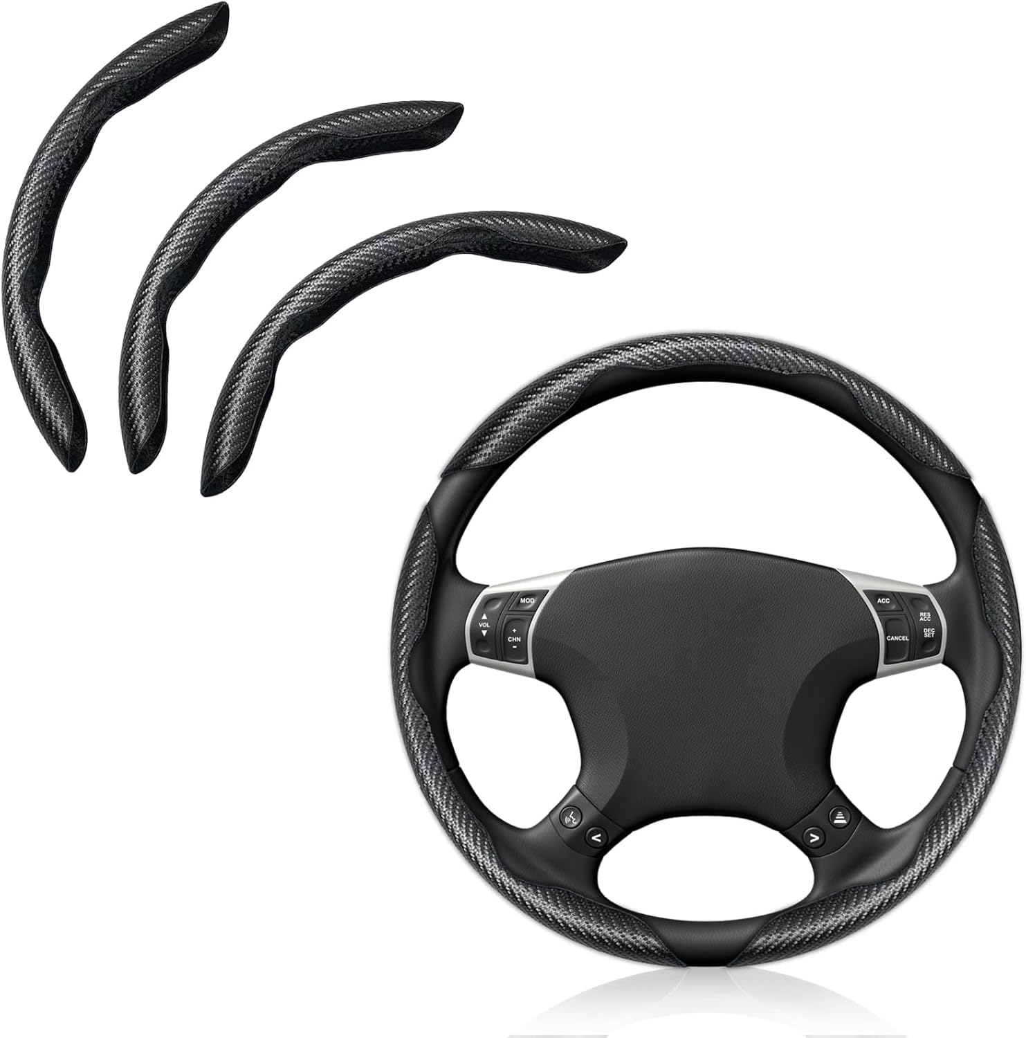 Carbon Fiber Steering Wheel Cover - 3PC Universal Non Slip Steering Wheel Protector, Matte Black