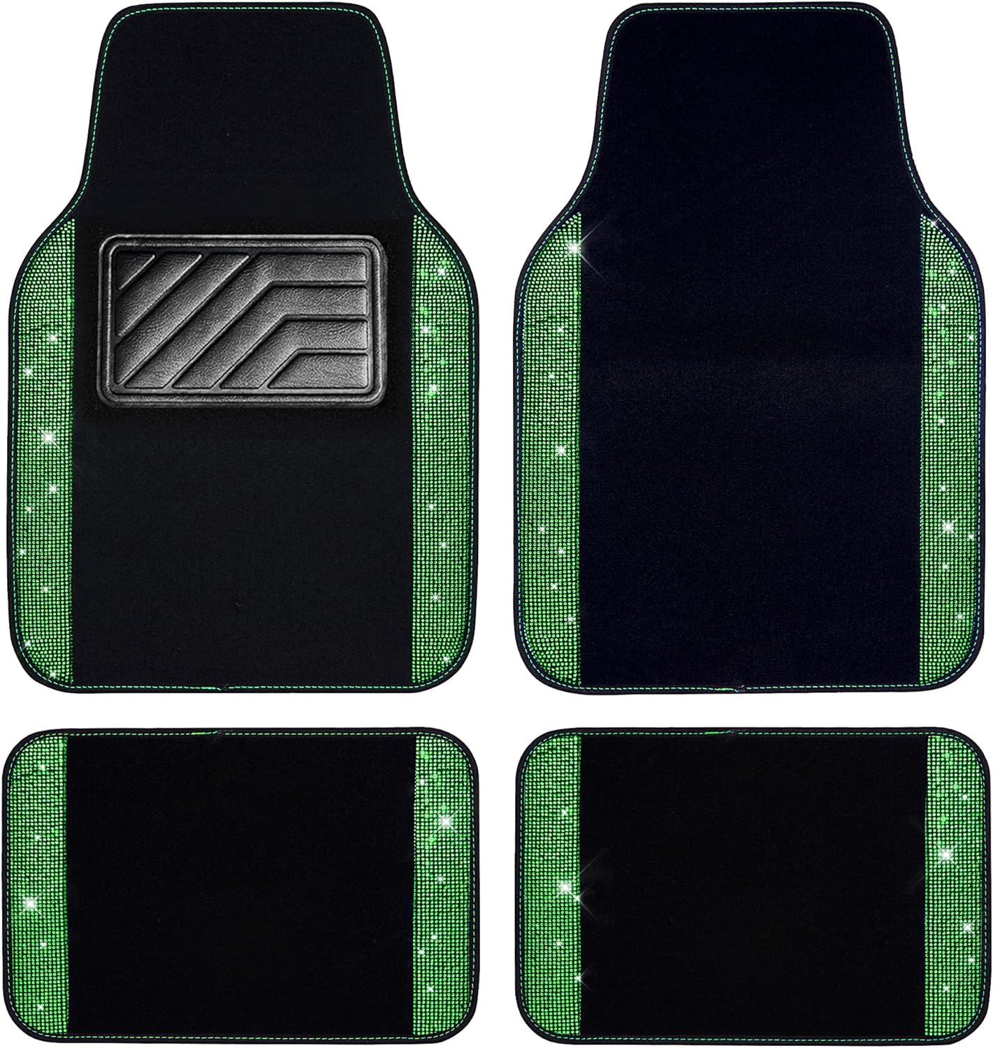 Shining Rhinestones Carpet,  Crystal Diamond Sparkly Glitter Car Floor Mats with Anti-Slip PVC Heel Pad Automotive Universal for SUV,Sedan,Car,Van,4pcs for Girl Women Green Diamond